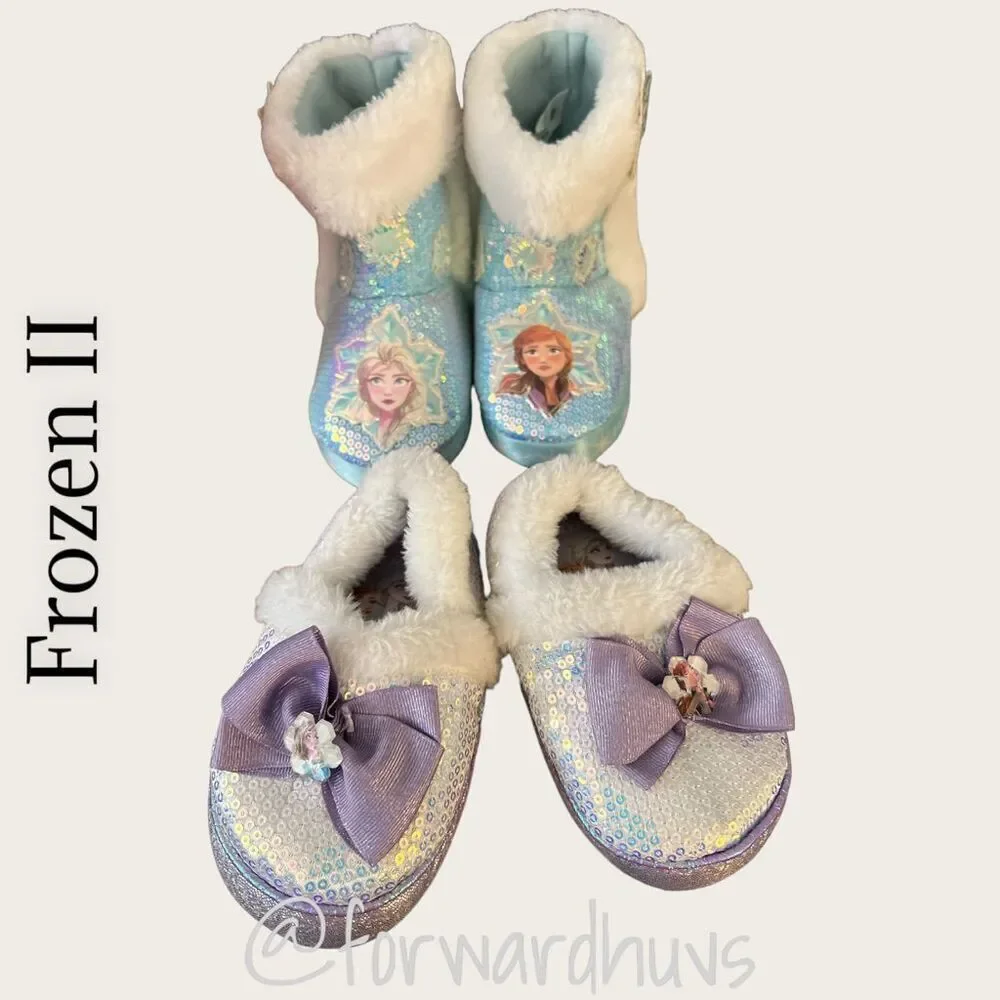 Frozen II - 2 Pair Sequin Kids Booties and Slippers Size 7/8